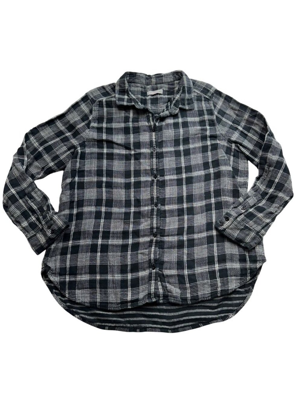 Outerknown Organic Cotton Plaid Lightweight Flannel Button Up Womens Sz L Gray